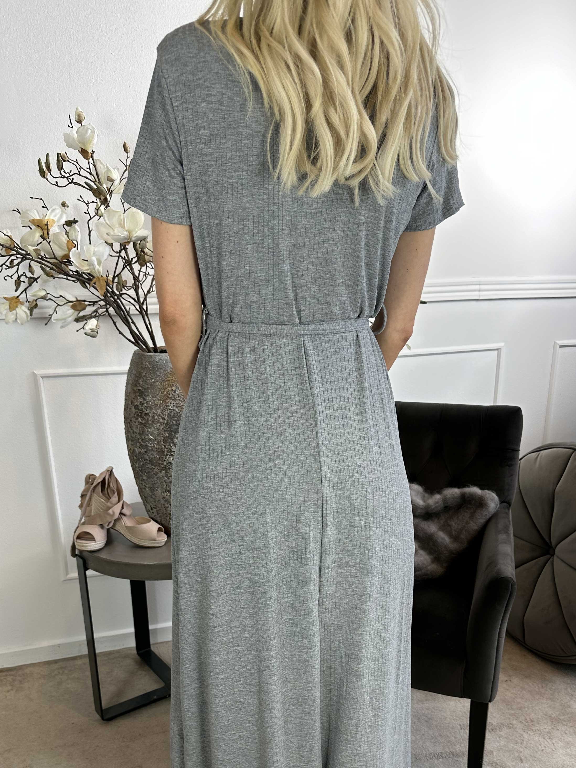 Elene - Lang kjole med bindebånd i taljen